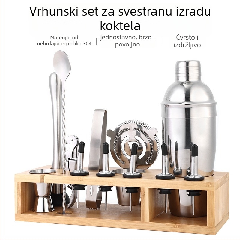 Set od 10 komada nehrđajućeg čeličnog shaker seta sa bambusnim stalkom za bar