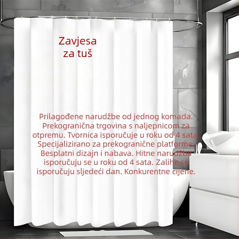 Poliesterska zavjesa za tuširanje, vodootporna, montaža bez bušenja, za kućnu kupaonicu