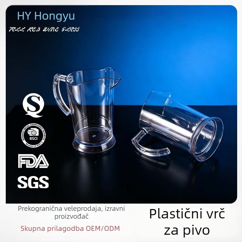 Prozirni plastični bokal za pivo s ručkom i oštrim izljevom, 1,5 L (1500 ml)