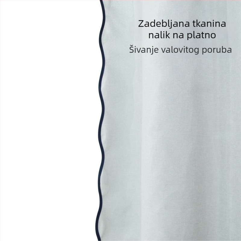 Tuš zavjesa od poliestera s imitacijom lana, S rubom, jednobojna, vodootporna, za kupaonicu, s kukama