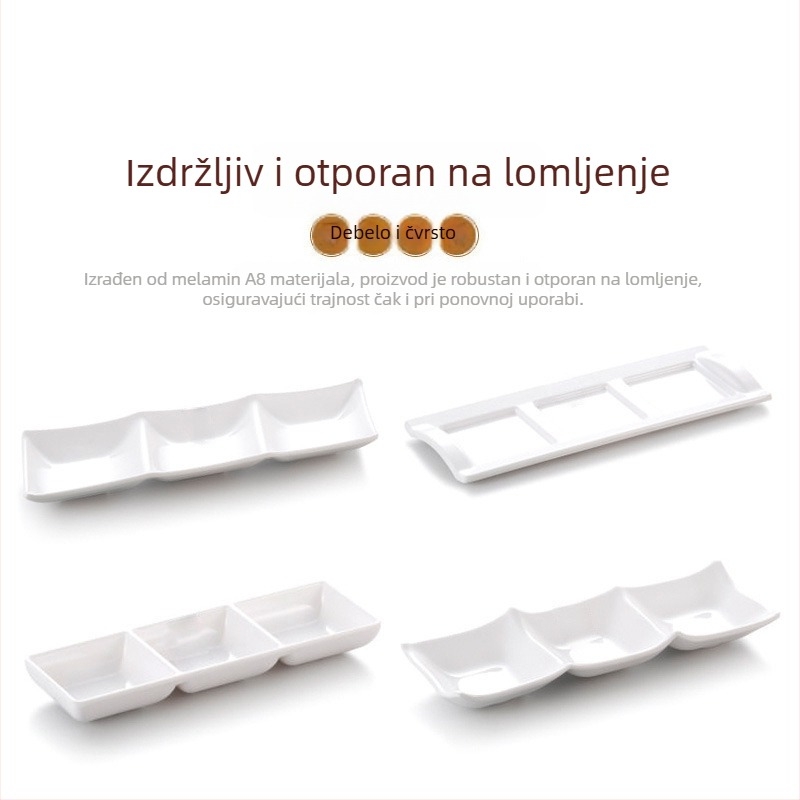 Yangge posuda s tri odjeljka za umake, imitacija porculana, melamin, pogodna za hot pot i roštilj u komercijalnim kuhinjama