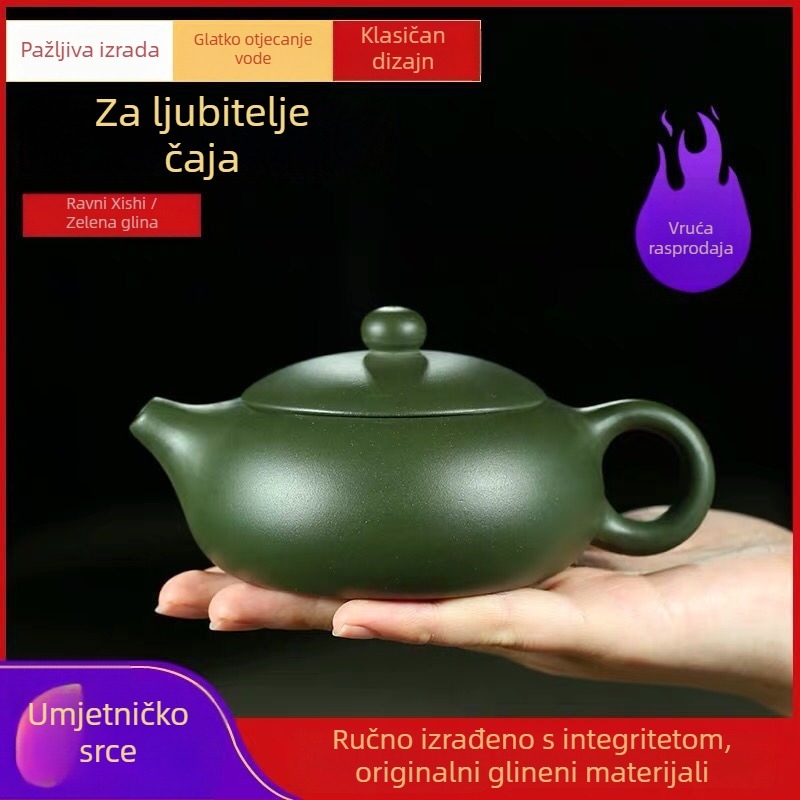 Autentični Yixing Zisha čajnik, zelena glina iz doba Republike, plosni stil, 180 ml