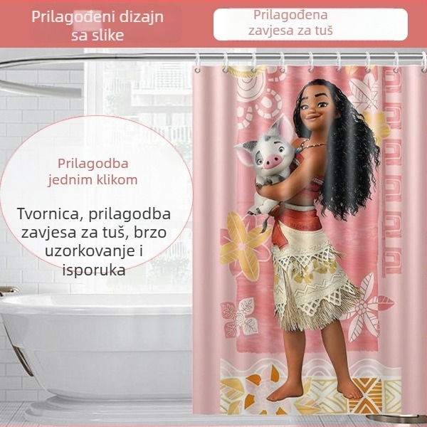 Prilagođena zavjesa za tuširanje u kupaonici, vodootporna, otporna na plijesan, neproziran za svjetlo, bez bušenja, odvajanje suho-mokro, s otisnutim logom