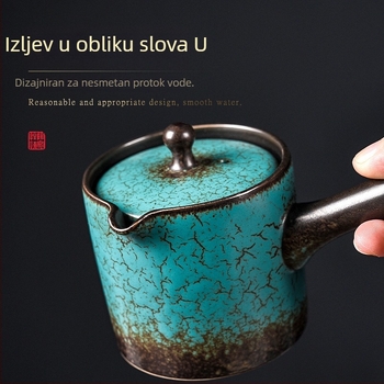 Keramički čajnik sa bočnom ručkom, ahatno zelene boje, za kućnu upotrebu, retro Gongfu set čaja