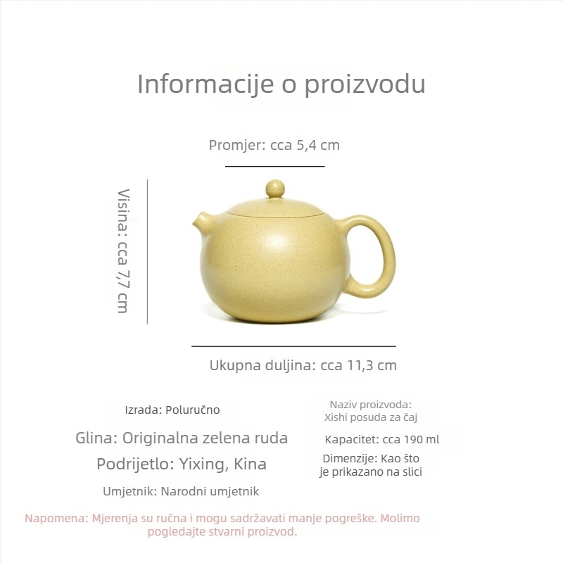 Autentičan čajnik od Yixing Purple Clay, ručna izrada, originalna mineralno zelena Xishi posuda, Kung Fu kućni čajni set