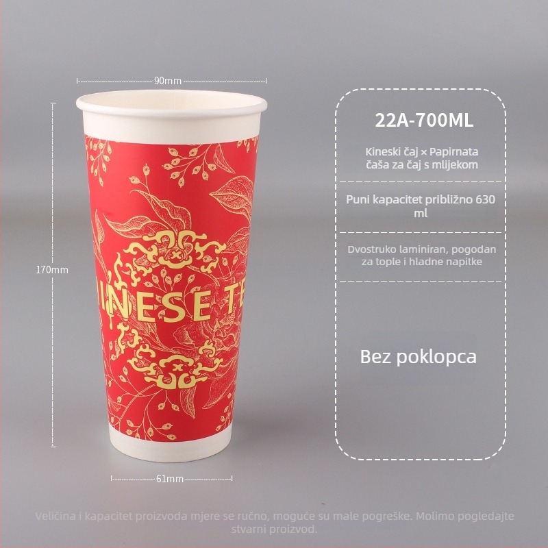 Jednokratna čaša za mliječni čaj, crvena papirnata čaša s poklopcem za topla pića, deblja, prilagodba za komercijalne potrebe