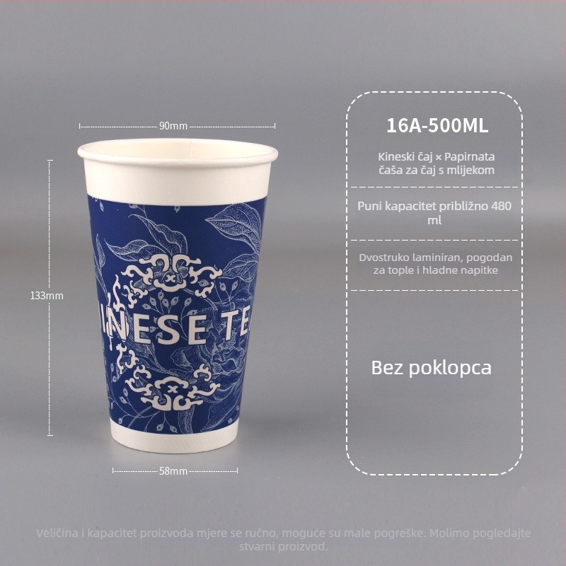 Jednokratna čaša za mliječni čaj, crvena papirnata čaša s poklopcem za topla pića, deblja, prilagodba za komercijalne potrebe