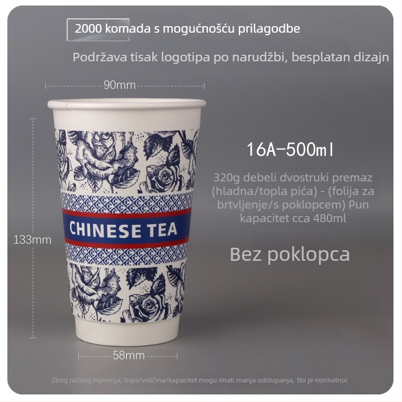 Jednokratna čaša za mliječni čaj, crvena papirnata čaša s poklopcem za topla pića, deblja, prilagodba za komercijalne potrebe