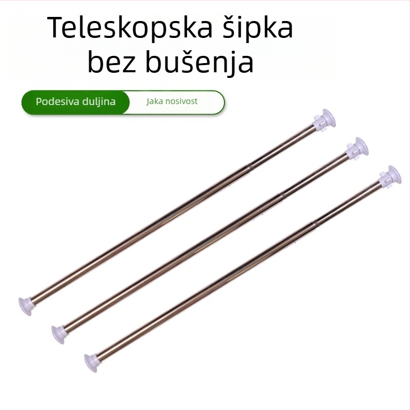 Proširiva šipka za tuš zavjese od nehrđajućeg čelika, s okruglom glavom i plavim krajem, montaža bez bušenja