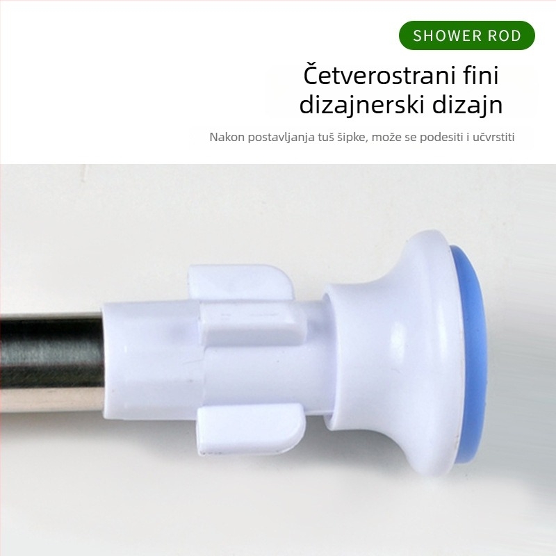 Proširiva šipka za tuš zavjese od nehrđajućeg čelika, s okruglom glavom i plavim krajem, montaža bez bušenja