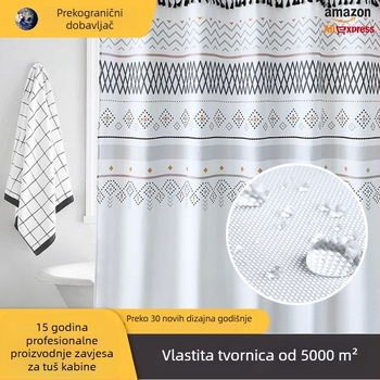 Prilagođena boemska geometrijska zavjesa za tuširanje, vodootporna i debela, s digitalnim ispisom, minimalistička kupaonica
