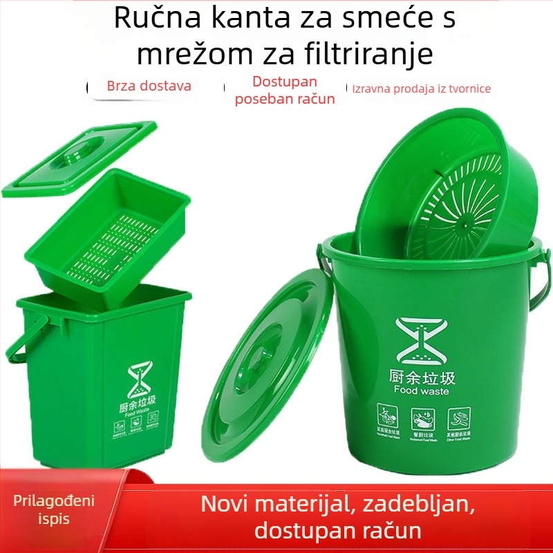 Kvadratni 10L koš za otpad s poklopom i filtrom, za kućnu upotrebu, odvajanje suhih i mokrih otpada u kuhinji; uključuje 20L kružnu kanticu za čaj i vodu.