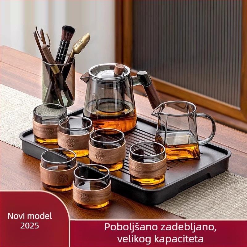 Stakleni set za čaj s čajnikom i pladnjem, modernog minimalističkog stila, za 6 osoba, kod kuće ili u uredu