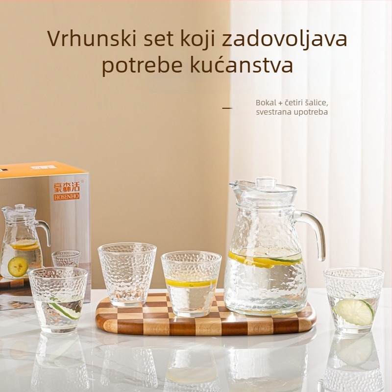 Qihang Yajiu Nordic stil petdijelni stakleni set za vodu s teksturom kaljene udubine — posuda za hladnu vodu, posuda za sok