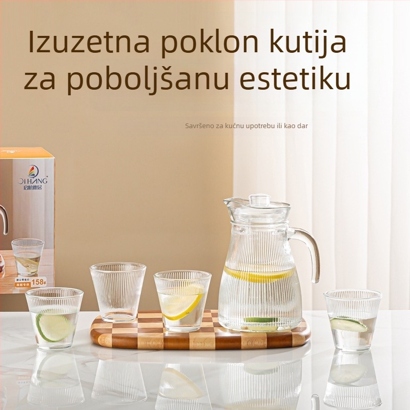 Qihang Yajiu Nordic stil petdijelni stakleni set za vodu s teksturom kaljene udubine — posuda za hladnu vodu, posuda za sok