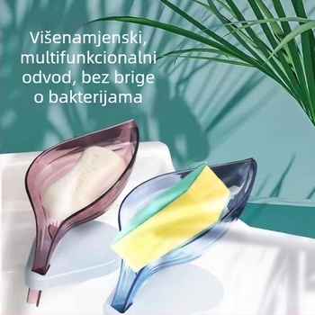 Sapunica u obliku lista sa usisnom čašom za kupaonicu, bez bušenja, s odvodom