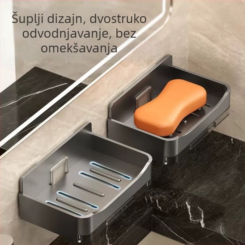 Zidni držač sapuna za kupaonicu s odvodom, koji sprječava nakupljanje vode