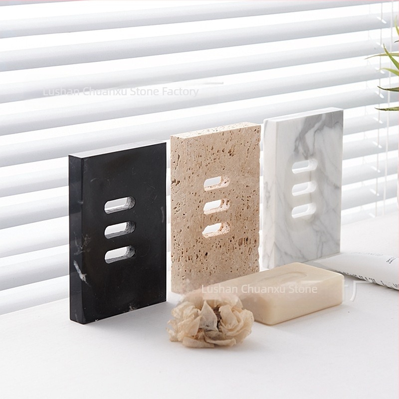 Prirodni mramorni tanjur za sapun s odvajanjem, 12 x 8 x 1,8 cm – dekor kupaonice kod kuće, luksuzni držač sapuna za hotele i domove