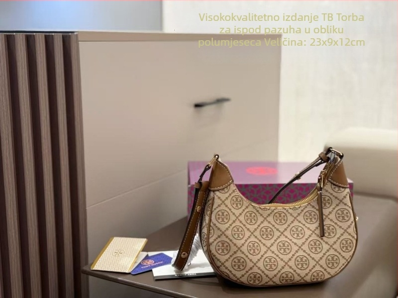 KK ženska torba preko ramena od platna – srednja veličina, retro cvjetni motiv u obliku polumjeseca