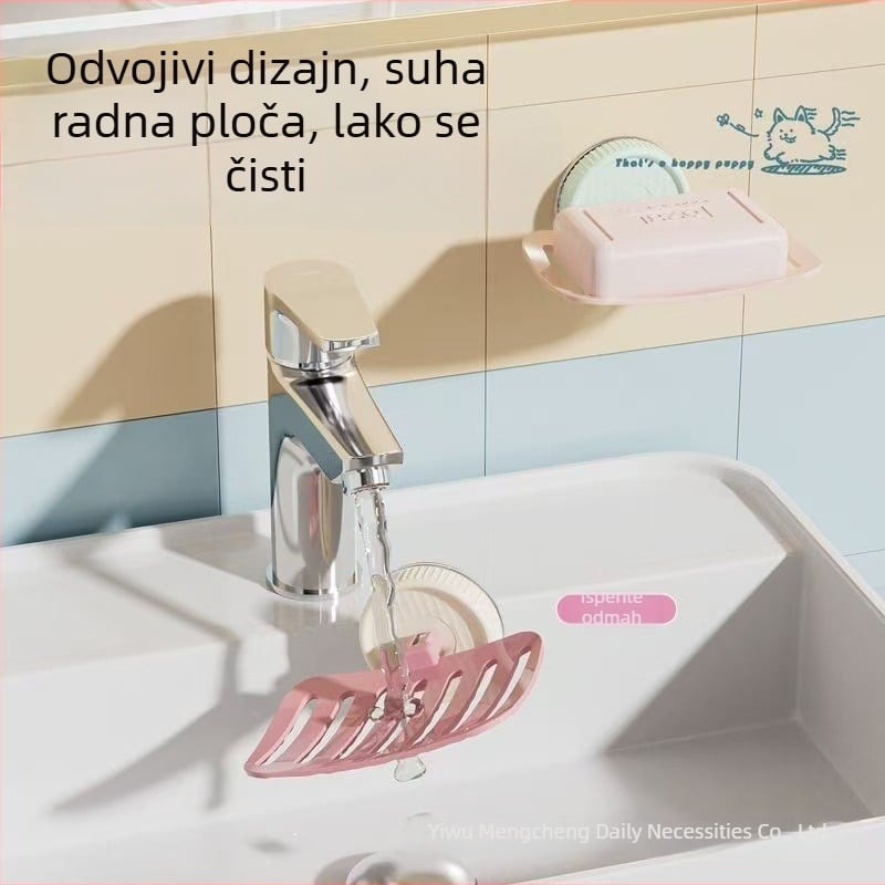 Zidni držač sapuna za kupaonicu, bez bušenja, jednostavan kremasti dizajn s odvodom