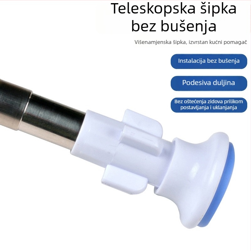 Teleskopska šipka za tuš zavjesu od nehrđajućeg čelika s plavim krajem, debljina 0,5 mm, 201 nehrđajući čelik