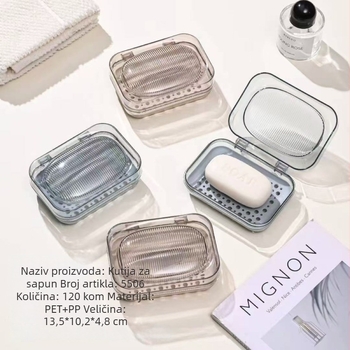 Zhuojia 5506/5507 Prozirna trostruka kutija za sapun, prijenosna za dom i školu, s odvodnim sustavom