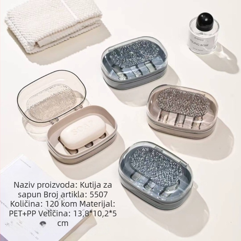 Zhuojia 5506/5507 Prozirna trostruka kutija za sapun, prijenosna za dom i školu, s odvodnim sustavom