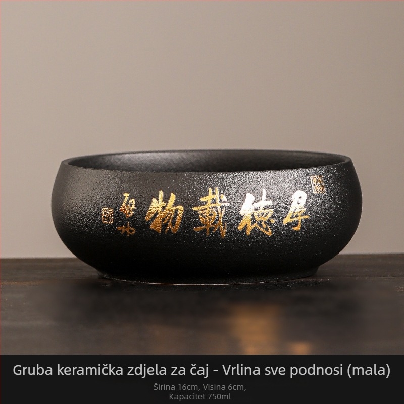 Veliki crni keramički čajni umivač s posudom za čajne ostatke – Zen stil dodatak čajnom setu