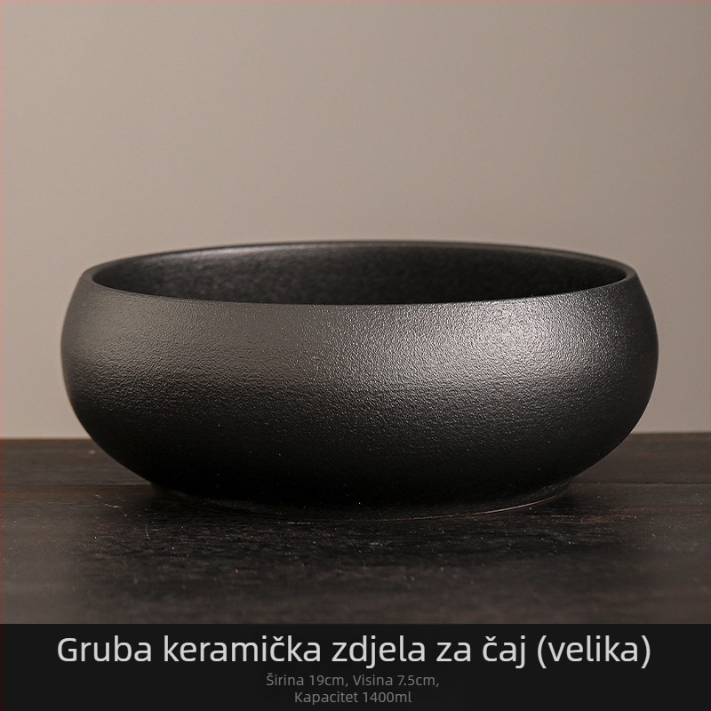 Veliki crni keramički čajni umivač s posudom za čajne ostatke – Zen stil dodatak čajnom setu