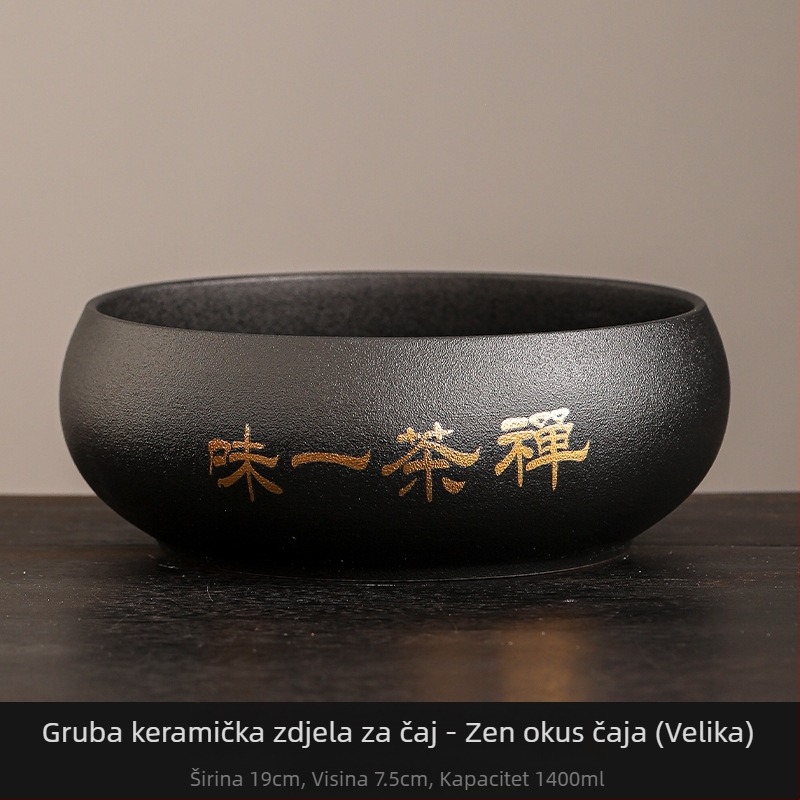 Veliki crni keramički čajni umivač s posudom za čajne ostatke – Zen stil dodatak čajnom setu