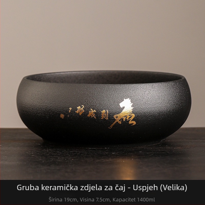Veliki crni keramički čajni umivač s posudom za čajne ostatke – Zen stil dodatak čajnom setu