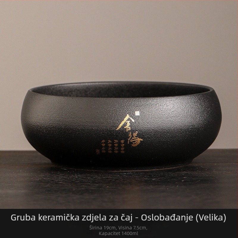Veliki crni keramički čajni umivač s posudom za čajne ostatke – Zen stil dodatak čajnom setu