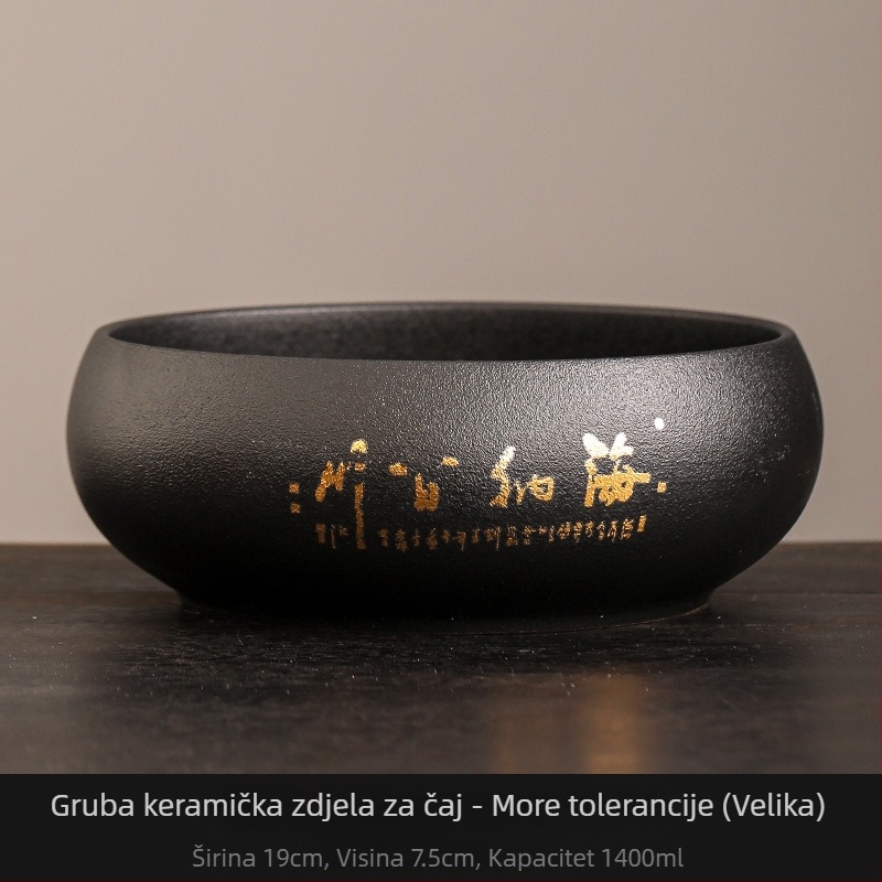 Veliki crni keramički čajni umivač s posudom za čajne ostatke – Zen stil dodatak čajnom setu