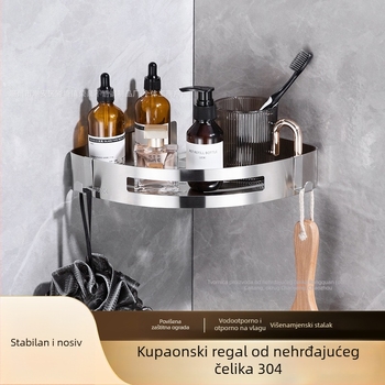 Kutna polica od nehrđajućeg čelika 304, bez bušenja, crna, za kupaonicu