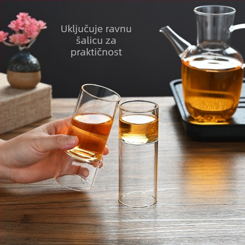 Set čajnika od borosilikatnog stakla s čašama u obliku bambusovih segmenata, velik kapacitet, kineski stil Song, mogućnost prilagođenog loga