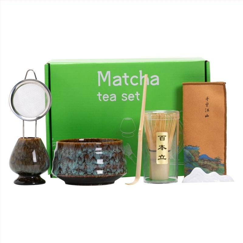 Japanska keramička zdjela za matchu s pjenjačom – set za ceremoniju čaja, 400 ml