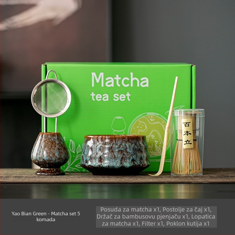 Japanska keramička zdjela za matchu s pjenjačom – set za ceremoniju čaja, 400 ml