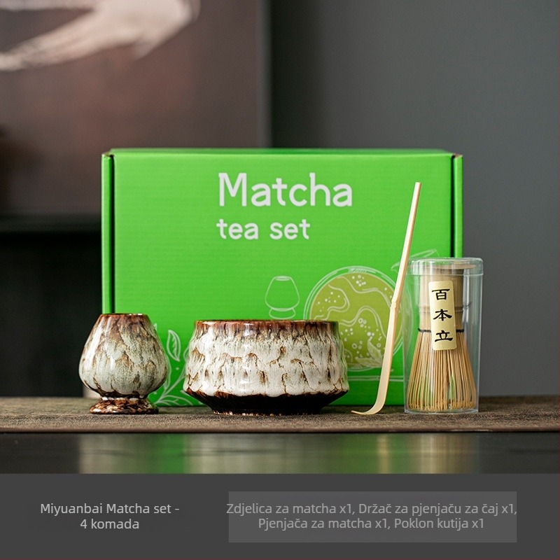 Japanska keramička zdjela za matchu s pjenjačom – set za ceremoniju čaja, 400 ml