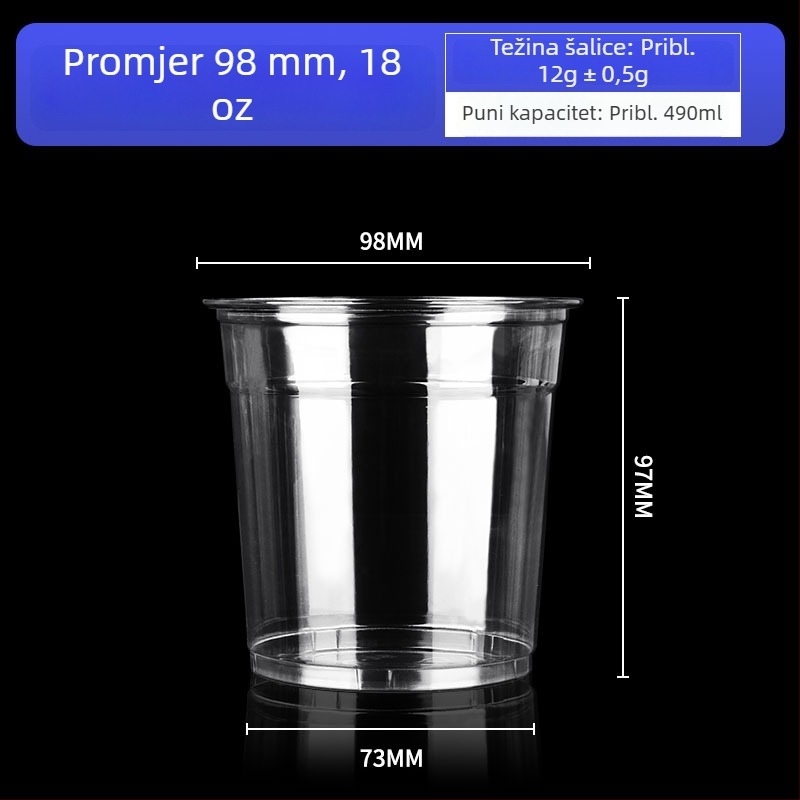 Jednokratna čaša za kavu promjera 98 mm, za ledenu kavu i hladna pića, za ponijeti, kapacitet 500–700 ml