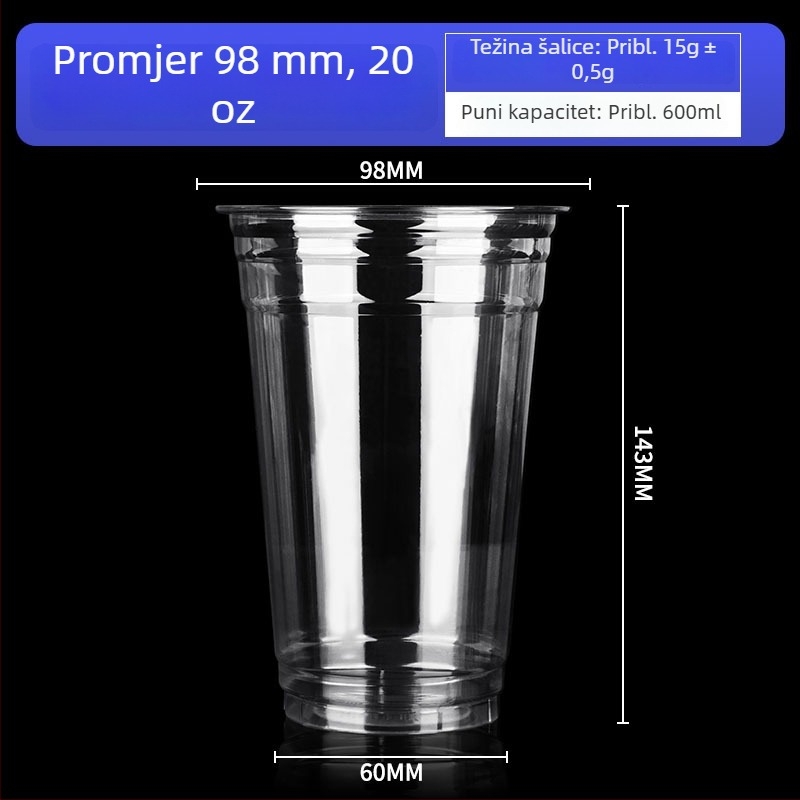 Jednokratna čaša za kavu promjera 98 mm, za ledenu kavu i hladna pića, za ponijeti, kapacitet 500–700 ml