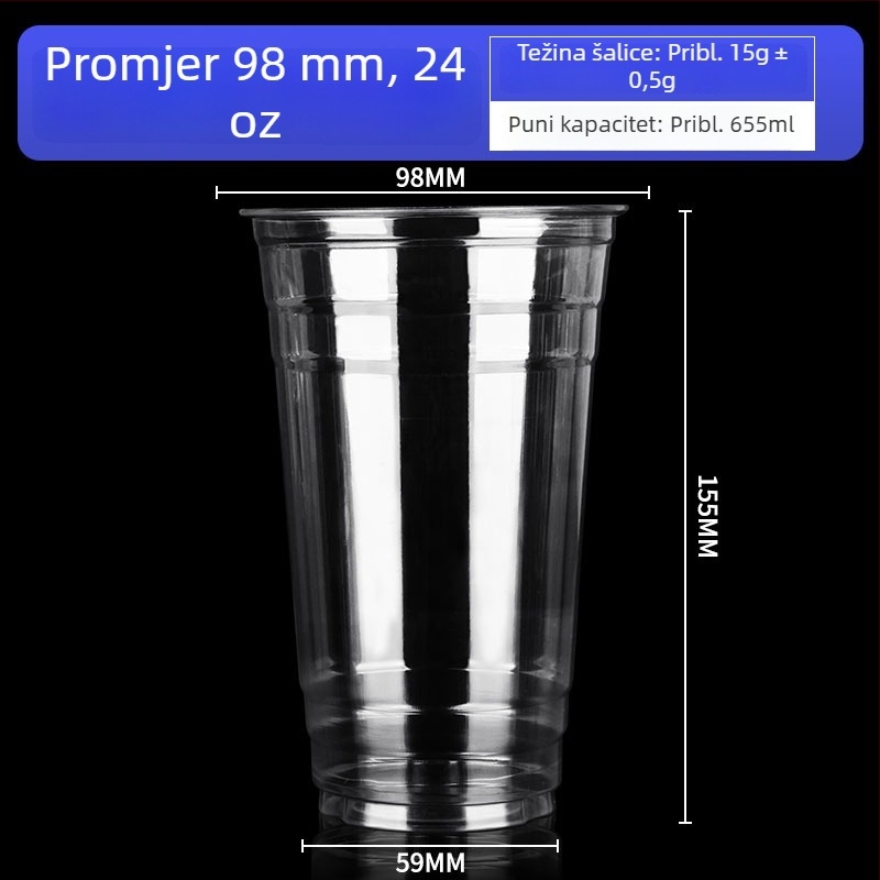 Jednokratna čaša za kavu promjera 98 mm, za ledenu kavu i hladna pića, za ponijeti, kapacitet 500–700 ml