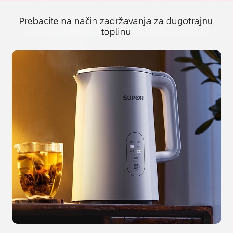 Supor električni čajnik 1,5 L s bočnim zaslonom temperature, dodirnim upravljanjem, 5 razina podešavanja temperature, 304 nehrđajući čelik