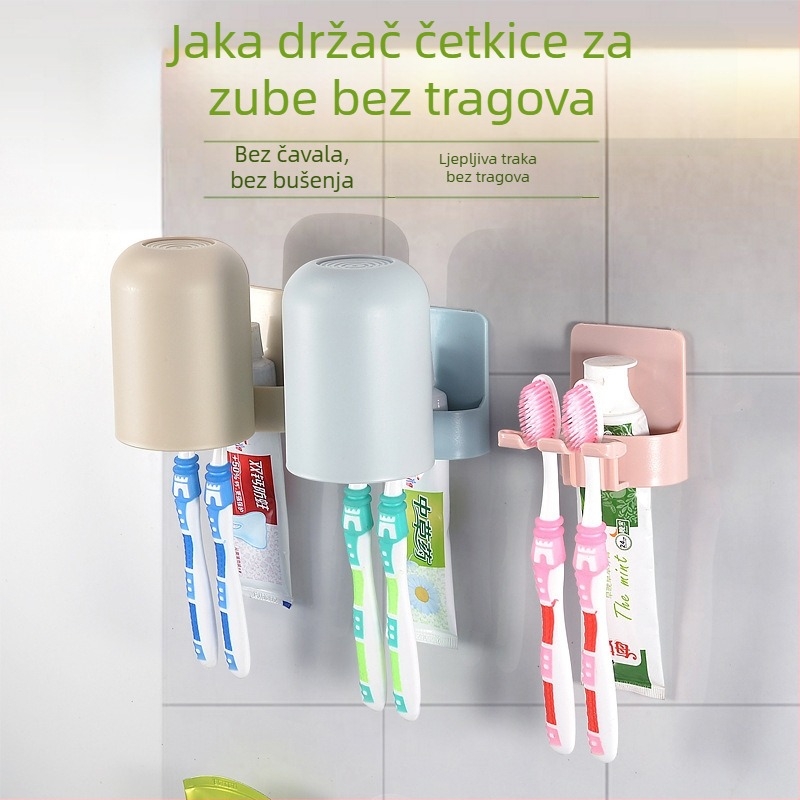 Set držača čaša za četkice za zube, bez bušenja, držač za četiri čaše, kupaonski spremnik