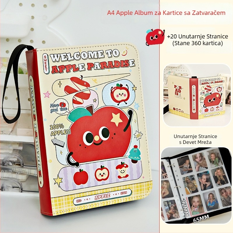 Apple Paradise Kožni album za kartice sa četiri mreže, zatvarač, format A5, velika kapaciteta