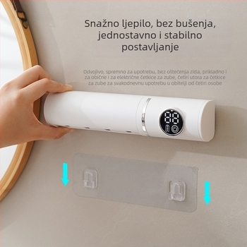Pametni UV sterilizator za četkice za zube, punjivi, zidni bez bušenja, 4 utora za četkice, sušenje na zraku