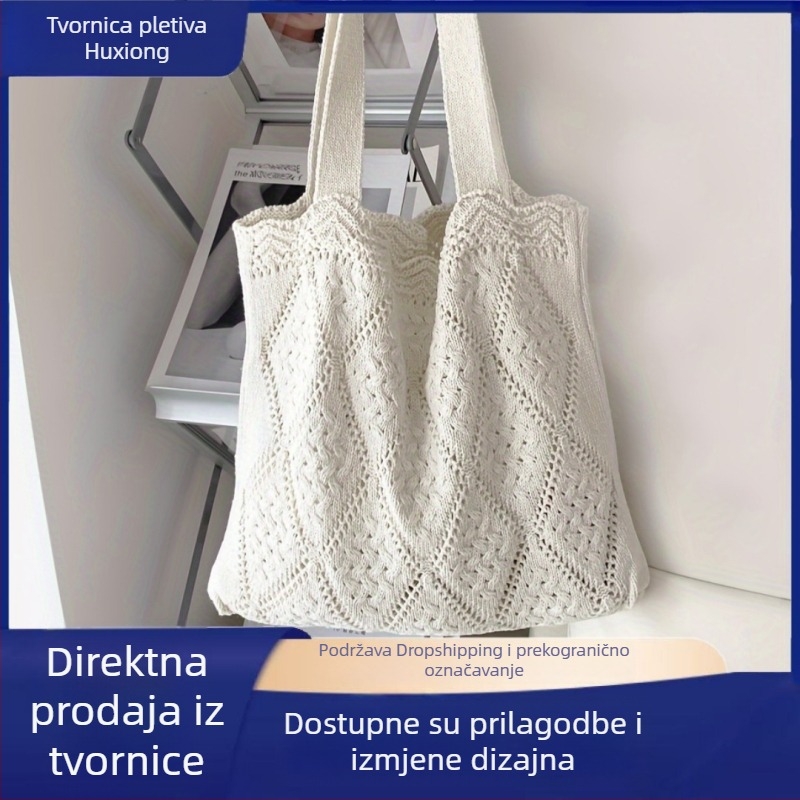 Otvorena pletena tote torba s velikim kapacitetom, inspirirana šumom, ženska torba za nošenje preko ramena