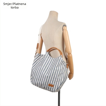 Torba od platna s prugama, korejskog stila, jednostavna i umjetnička, svakodnevna torba za rame i crossbody za žene