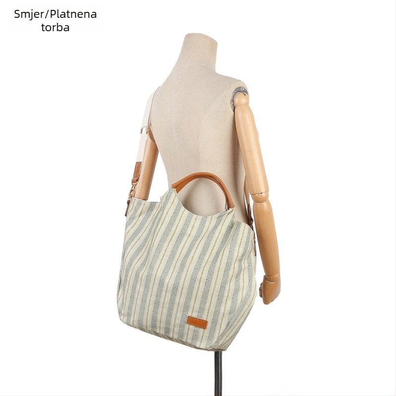 Torba od platna s prugama, korejskog stila, jednostavna i umjetnička, svakodnevna torba za rame i crossbody za žene
