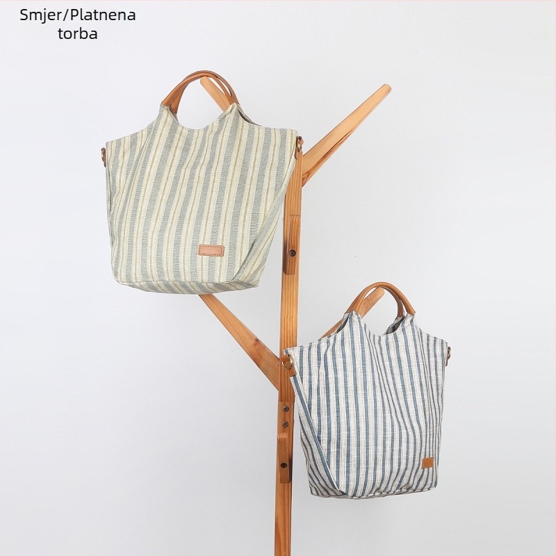 Torba od platna s prugama, korejskog stila, jednostavna i umjetnička, svakodnevna torba za rame i crossbody za žene