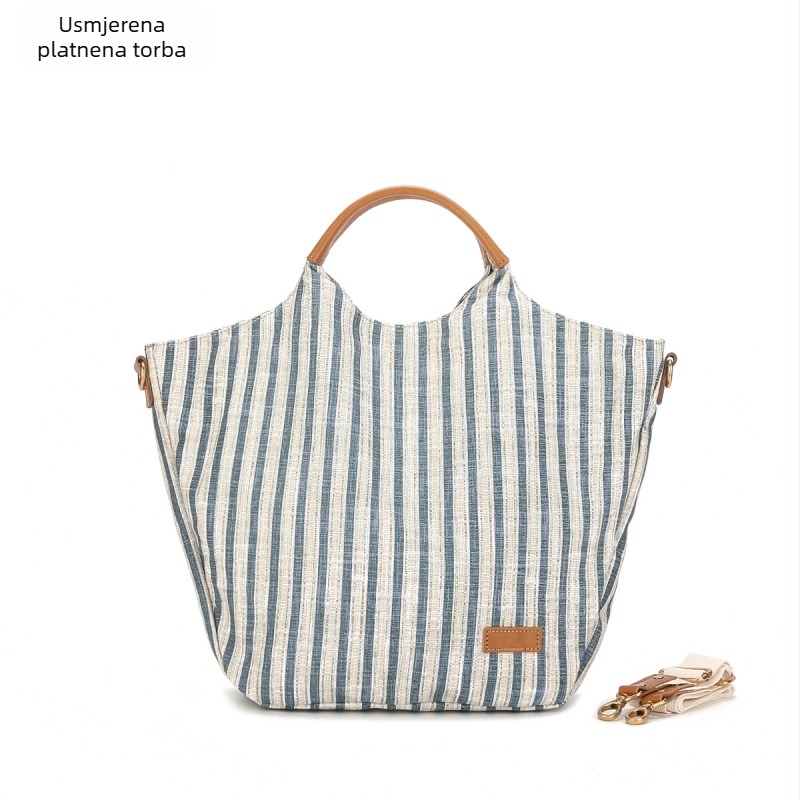 Torba od platna s prugama, korejskog stila, jednostavna i umjetnička, svakodnevna torba za rame i crossbody za žene